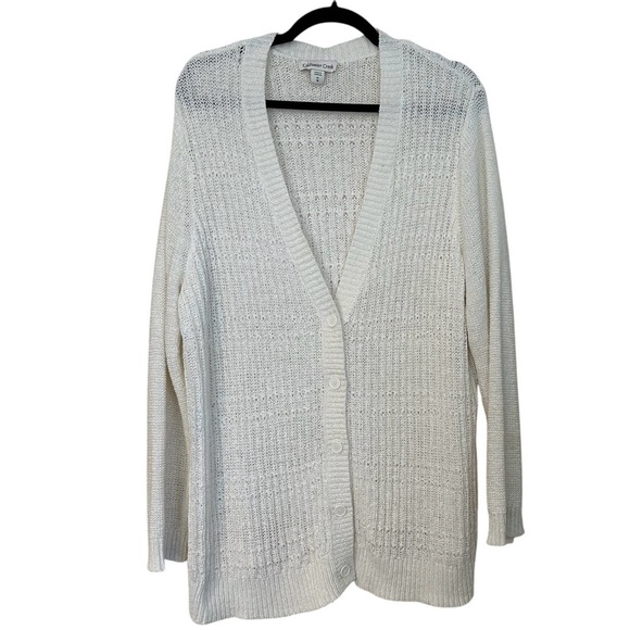 Coldwater Creek Cardigan Cream Longline Loose Knit Long Sleeve Size 1X - Picture 1 of 8